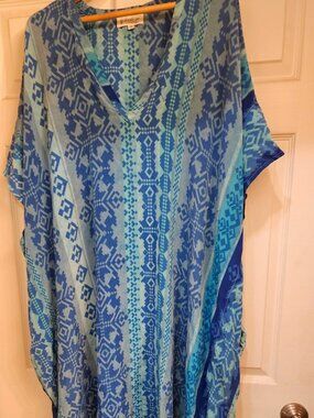 Kantha Bae blue mixed silk kaftan - OS